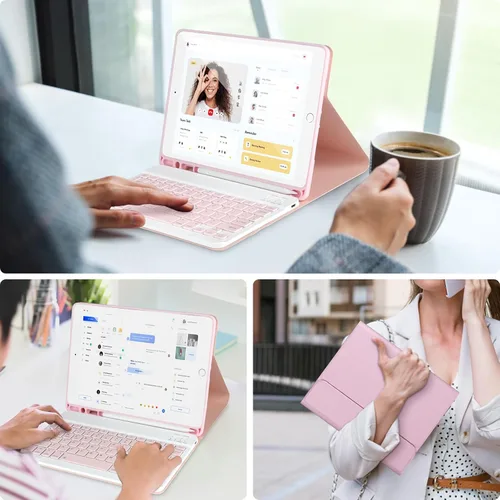 Miniatura 7 de AHYWTAN Funda de teclado para iPad 9/8/7ª generación 10.2, teclado Bluetooth con retroiluminación de 7 colores, funda para iPad de 10.2 pulgadas