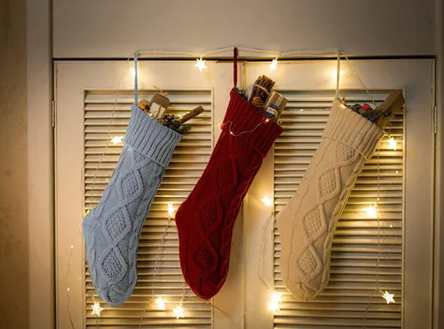 Miniatura 5 de Fesciory Calcetines de Navidad, paquete de 6 calcetines de punto grandes de 18 pulgadas y decoración para fiestas familiares de Navidad, borgoña