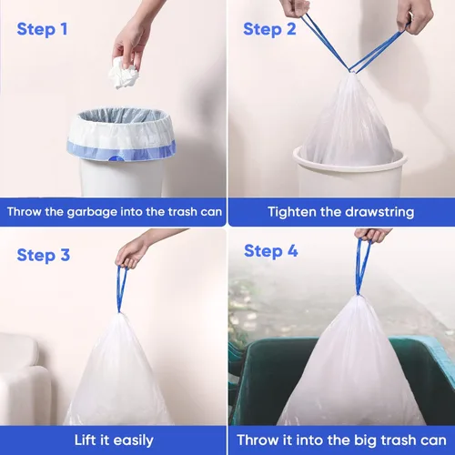 Miniatura 7 de Bolsa de basura de 8 galones con cordón mediano para botes de basura de 8 galones, cocina, dormitorio, baño, sala de estar, oficina, restaurante