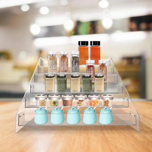 Miniatura 2 de WUIVIUT Organizador de estantes de especias para armario, estante acrílico de niveles para especias y almacenamiento de latas para cocina y despensa