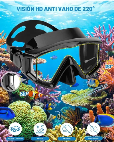 Miniatura 3 de Máscara de buceo Anti-niebla Natación Snorkel máscara adecuada para adultos Buceo Natación Snorkel Gafas Máscaras Negro