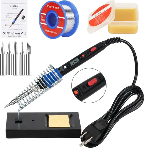 Miniatura 8 de Kit de soldador, 80W 110V LCD Lápiz de soldadura digital con calentador de cerámica, herramientas de soldadura portátiles con 5 puntas, soporte