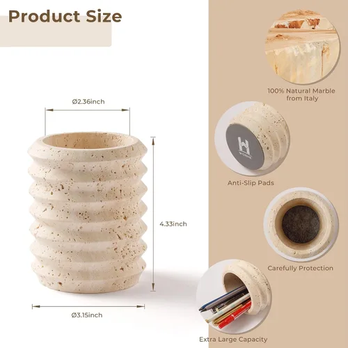 Miniatura 2 de Soporte para bolígrafos para escritorio, piedra de travertino natural, soporte para brochas de maquillaje, vaso moderno y funcional para lápices