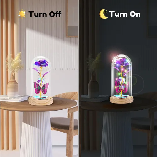 Miniatura 3 de Otlonpe Lámpara de flor de rosa artificial preservada, regalos para mujeres para cumpleaños, Navidad, San Valentín, día de la madre, 7.7 pulgadas