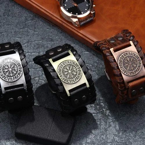 Miniatura 3 de GelConnie - Pulsera de piel con amuleto vikingo y talismán escandinavo celta pagano