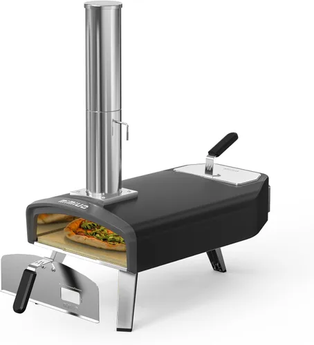Mimiuo Horno de pizza al aire libre de 12 pulgadas, horno de pizza de carbón de leña con piedra cuadrada para pizza, estufa de pizza portátil para