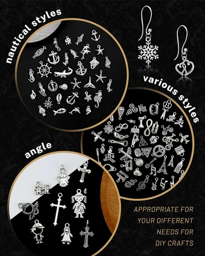 Miniatura 5 de JIALEEY 300 piezas al por mayor de lotes a granel para hacer joyas, dijes mezclados suaves de aleación de plata tibetana, dijes para bricolaje