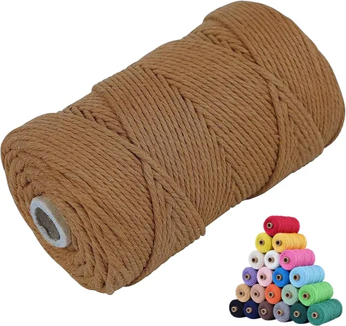 Miniatura 10 de Cuerda de algodón para macramé, de 0.11 pulgadas x 109 yardas, cuerda de macramé natural marrón, suministros perfectos de algodón para hacer