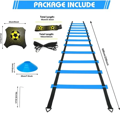 Miniatura 3 de Juego de entrenamiento de velocidad y agilidad para fútbol - Escalera de agilidad de 20 pies, 12/16 conos deportivos y entrenador de patada de Azul