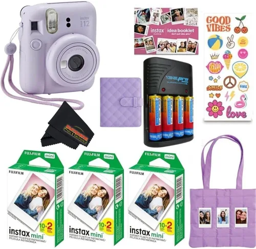 Miniatura 18 de FUJIFILM INSTAX Mini 12 Holiday Bundle 2025 con película extra Instax Mini + 4 pilas AA y paño de limpieza de microfibra Sunshine Photo