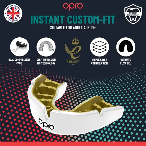 Miniatura 9 de OPRO Protector bucal instantáneo de ajuste personalizado, comodidad y ajuste a nivel de dentista - Protector bucal moldeable para fútbol americano