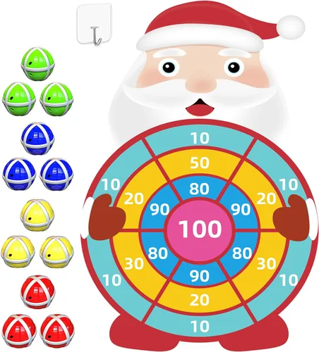 30” Juguetes de Juegos de Navidad para Niños, Gran Juego de Dardos de Santa Claus, Suministros de Fiesta de Navidad para Interior y Exterior,
