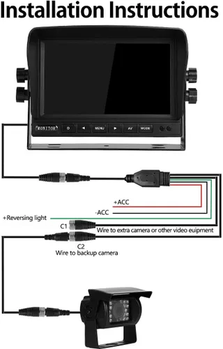 Miniatura 6 de Kit de sistema de cámara de respaldo Monitor de marcha atrás LCD de 7 pulgadas + cámara de retrovisión trasera con gran angular de 170 °