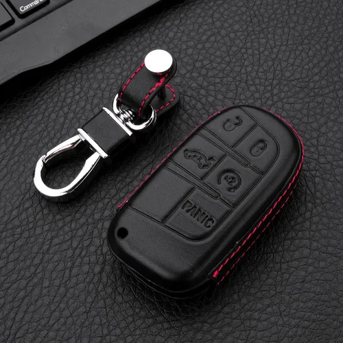 Miniatura 5 de Funda para llavero de cuero genuino para Jeep Compass Grand Cherokee/para Dodge Challenger Charger/Para Chrysler 200 300/Para Fiat 500 Car Remote