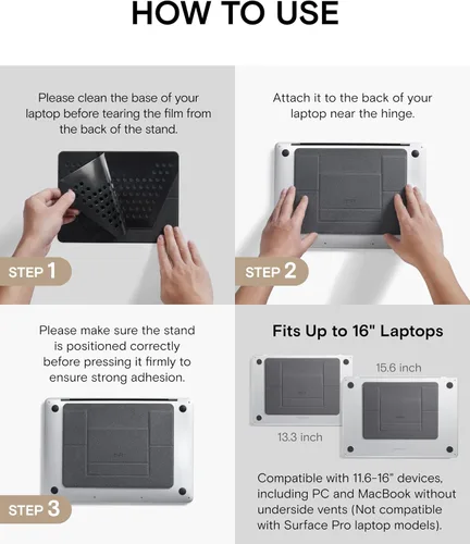 Miniatura 8 de MOFT Soporte para computadora portátil para escritorio, soporte adhesivo para computadora MacBook con 2 ángulos de visión ajustables, elevador Negro