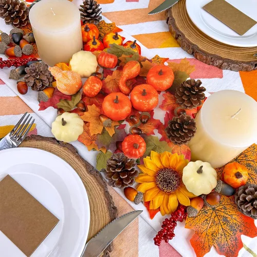 Miniatura 3 de Decoraciones de otoño de calabazas para el hogar: juego de 50 mini calabazas de plástico que incluye hojas falsas, bellotas, piñas, calabazas