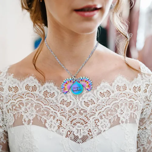 Miniatura 6 de FOCUSIN Collar de girasol para mujer, collar con texto en inglés You are my sun