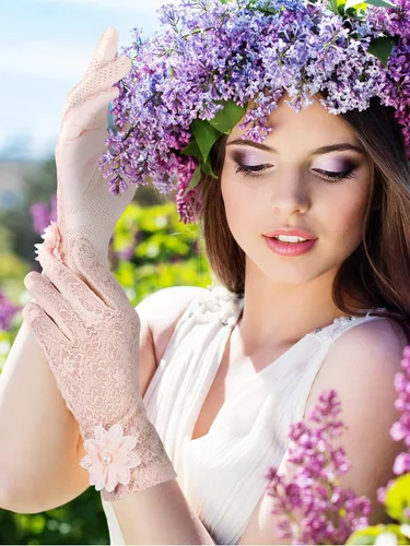 Miniatura 4 de SATINIOR Guantes florales de encaje para mujer, elegantes guantes de encaje cortos, guantes de verano para boda, Halloween, fiesta de cosplay