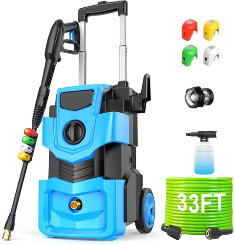 Miniatura 8 de Máquina ajustable con tubo de 33 pies, 4 boquillas, botella de jabón de 16.9 fl oz, ideal para automóviles, patios, vallas, limpieza de jardín, azul
