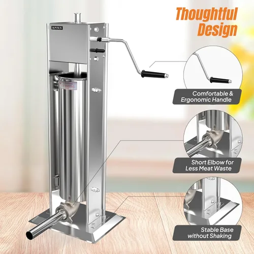 Miniatura 7 de ROVSUN Embutidora de salchichas manual de 15 lb/7 l, máquina de salchichas vertical de dos velocidades de acero inoxidable, máquina de relleno
