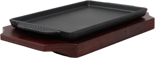 Miniatura 2 de Ebros - Sartén de hierro fundido de tamaño personal para fajita, plato de carne japonesa con base de madera para restaurante, hogar, cocina