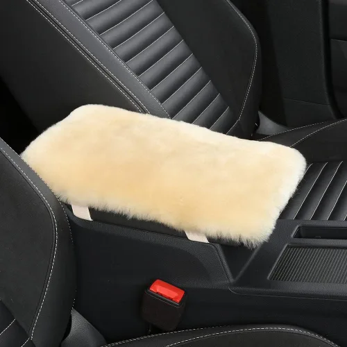 Miniatura 11 de IRIWOOL - Funda de reposabrazos de piel de oveja, cubierta de reposabrazos de auto, cojín suave de consola para coche, cubierta de consola central