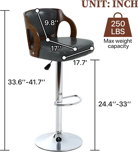 Miniatura 2 de Dkelincs Juego de 2 taburetes de bar, taburetes de bar giratorios ajustables en altura de mostrador con respaldo y brazos, moderno taburete de bar