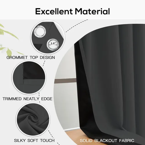 Miniatura 171 de Yakamok Cortinas negras, cortinas de ventana con aislamiento térmico y eficiencia energética para dormitorio, cortinas opacas completas y cortinas