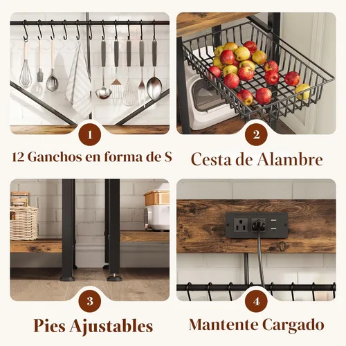 Miniatura 6 de GRUSIGN Estante para hornear de cocina con almacenamiento, estación de barra de café de 6 niveles con toma de corriente, soporte para microondas