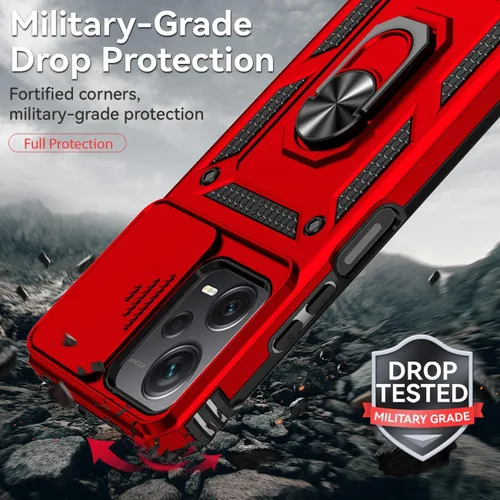 Miniatura 8 de Funda para Redmi Note 12 5G/Poco X5 con protector de pantalla de vidrio templado y cubierta de cámara deslizante, anillo magnético Soporte de Rojo