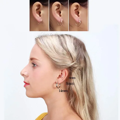 Miniatura 6 de Aretes de acero inoxidable 316L, argollas de 1564, 516, 2564, 716, 1532 y 3564 pulgadas, arracadas hipoalergénicas, para el cartílago, hélix