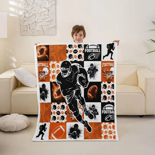 Miniatura 44 de Erosebridal Manta deportiva para niños, manta de forro polar de retazos de fútbol, patrón geométrico de bolas, manta Sherpa para niños y niñas