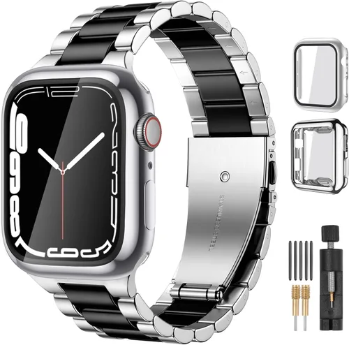 Miniatura 18 de Lerobo Compatible con Apple Watch Band de 1.732 in 1.654 in 1.575 in 1.496 in 1.614 in 1.772 in 150.9 ft 1.929 in, correa de metal de acero