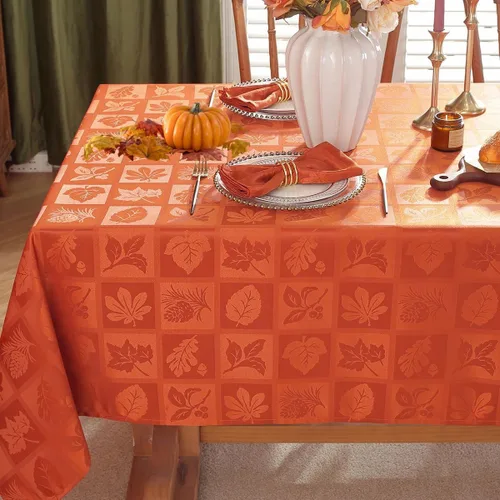 Miniatura 8 de SASTYBALE Mantel rectangular de Acción de Gracias de 52 x 70 pulgadas, impermeable, sin arrugas, hojas de ginkgo de otoño, tela jacquard para otoño