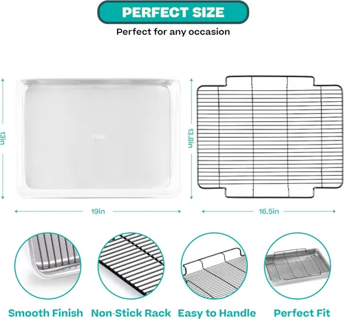 Miniatura 3 de Baker's Secret Bandeja grande para asar no tóxica de 18" con estante, asador 100% de aluminio reciclado, sartén para asar pavo, verduras, aves - La