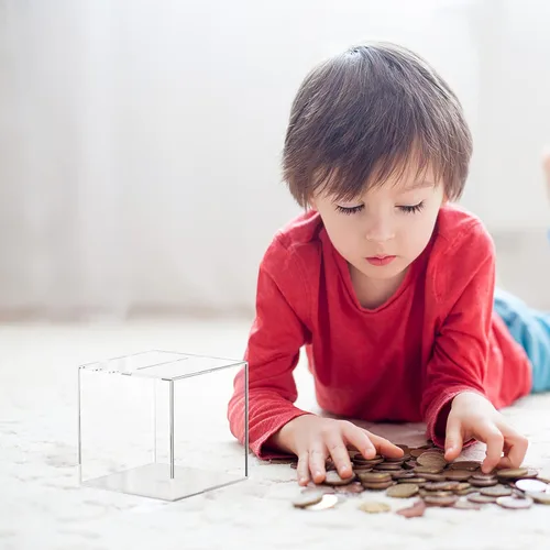 Miniatura 8 de Hucha de acrílico transparente compacto contenedor de monedas para uso diario para accesorios para el hogar y ahorros educativos