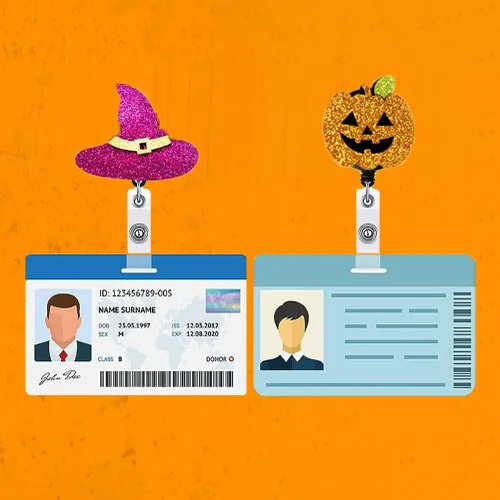 Miniatura 5 de Portatarjetas para carretes de insignias, 10 paquetes retráctiles lindos patrones de calavera de Halloween, trabajo, oficina, clip de cocodrilo