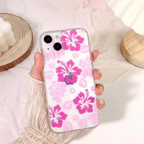 Miniatura 3 de Lovmooful Funda compatible con iPhone 14, bonito diseño transparente de flores de hibisco con estampado floral para niñas y mujeres, TPU suave a