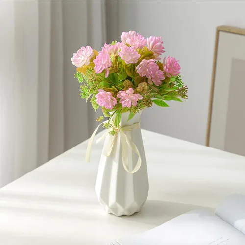 Miniatura 5 de Jarrón de cerámica Origami con cinta, 7.9 pulgadas de alto, diseño artístico florero de flores estilo geométrico para decoración moderna del hogar