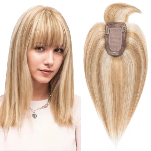 Miniatura 29 de Benehair Peluca de cabello con clip con flequillo, peluca secreta de cabello 100% humano, postizo superior con flecos, peluca de repuesto