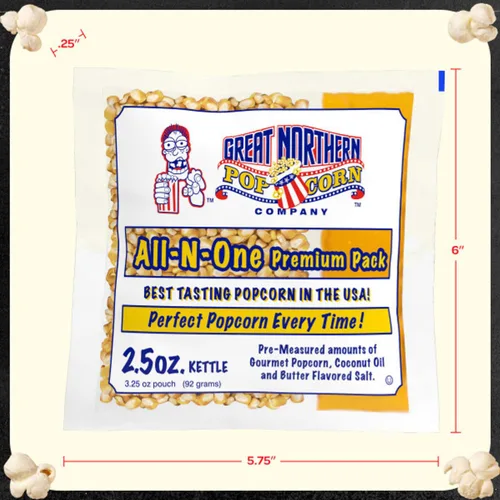 Miniatura 8 de Great Northern Popcorn Packs - Paquetes de palomitas de maíz estilo cine, 2.5 onzas, todo en uno, sal, paquetes de aceite para máquinas de reventar