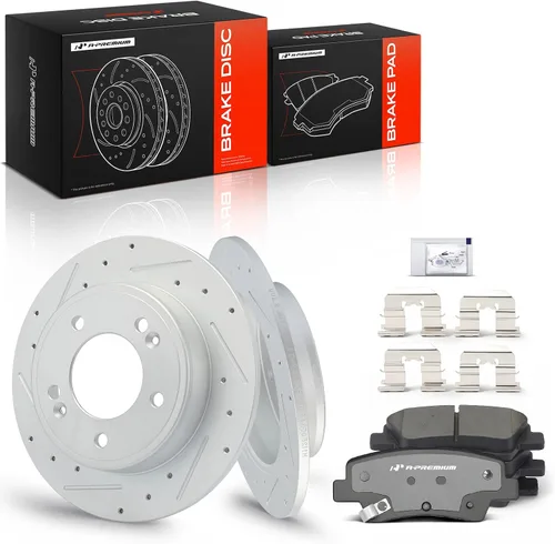 A-Premium Rotores de freno de disco trasero de 10.31 pulgadas (262mm) + kit de pastillas de cerámica compatible con modelos seleccionados de Hyundai