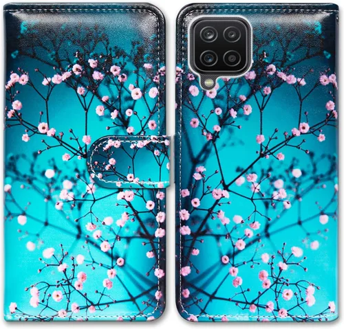 Bcov Funda para Galaxy A12, funda de piel con tapa para teléfono con ranura para tarjeta y soporte para Samsung Galaxy A12 2021 plum blossom