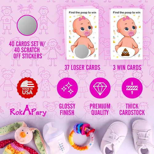 Miniatura 3 de RokAPary Baby Shower Girl Scratch Off Poop Game, encuentra la caca para ganar, juegos tontos fáciles de jugar, idea divertida, actividad