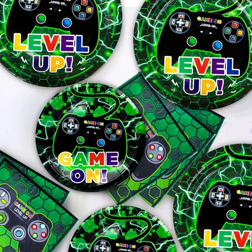 Miniatura 5 de Vajilla de fiesta de cumpleaños para 16 invitados, platos de videojuegos y servilletas, suministros para fiestas, incluye platos de fiesta