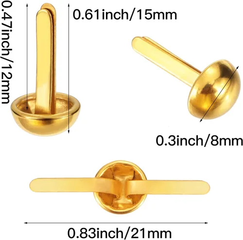 Miniatura 2 de Hotop 500 piezas de brads para manualidades de papel, sujetadores de papel de latón redondo de metal para arte y manualidades, suministros escolares