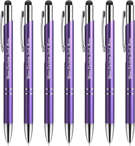 Miniatura 8 de Bolígrafos personalizados con lápiz capacitivo, bolígrafos metálicos personalizados con nombre impreso con tinta negra, grabado con logotipo