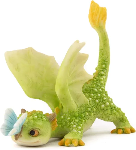 Top Collection Rex The Green Dragon - Mini figura coleccionable de fantasía (Jugando con mariposa)
