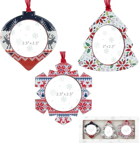 GUOER Juego de 3 piezas de adornos de marcos de fotos de copo de nieve para árbol de Navidad, regalo conmemorativo navideño, decoración del hogar,