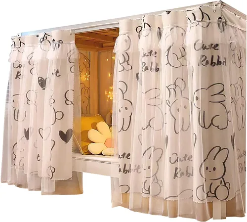 Miniatura 11 de Cortinas de gasa bonitas genéricas para litera con dosel de cama con encaje, 2 paneles, aguacate